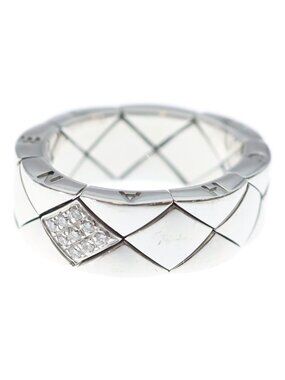 Chanel Quilted Diamond Ring White Gold Silver